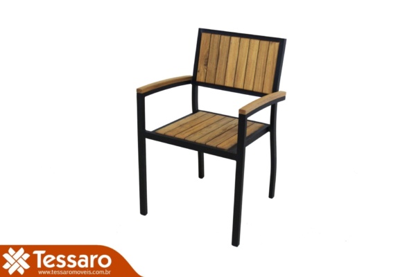 Cadeira com braço de madeira e alumínio cecilia modulare